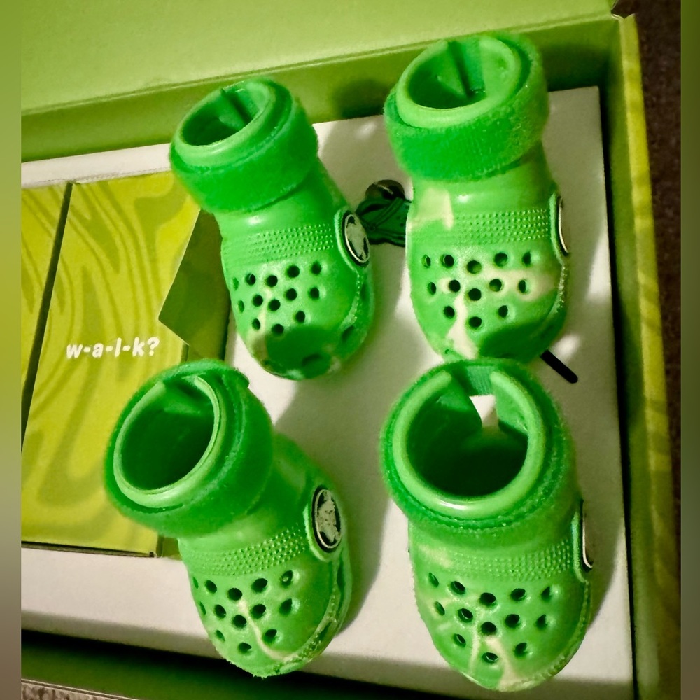 NEW NIB BARK Dog Crocs Limited Ed. Green Slime Swirl w/ Velcro Small S Small - Picture 10 of 16
